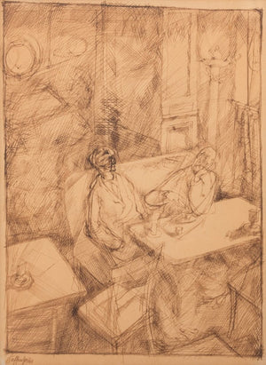 George Grosz "Kaffeehaus" Pen and Ink on Paper (9735567278387)