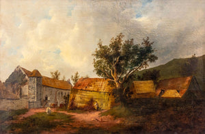 French Farmyard Scene Oil on Canvas, 19th C. (9891671900467)