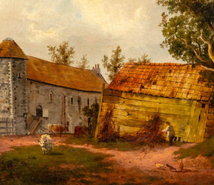French Farmyard Scene Oil on Canvas, 19th C. (9891671900467)