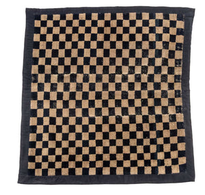 Tibetan Black and Tan Checkerboard Rug, 3' x 2' 9"
