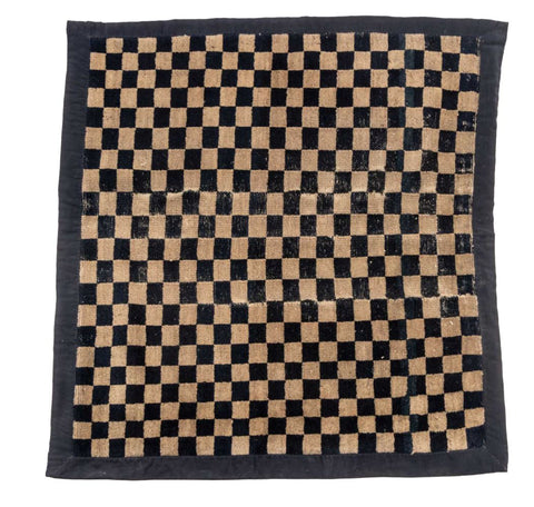 Tibetan Black and Tan Checkerboard Rug, 3' x 2' 9