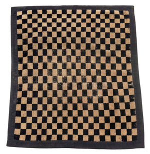Tibetan Black and Tan Checkered Rug, 3' 5" x 2' 8"
