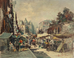 Amedeo Sica City Market Scene Oil on Canvas (9821276995891)