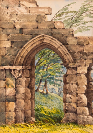 English School "Easby Abbey" Watercolor on Paper (9741569917235)