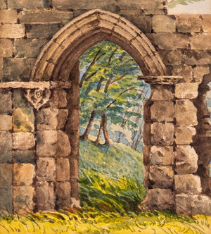 English School "Easby Abbey" Watercolor on Paper (9741569917235)