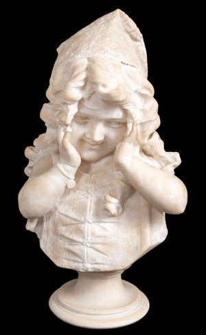 Emilio Fiaschi Neapolitan Girl Alabaster Bust (9738454991155)