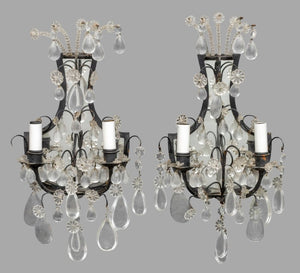 Louis XVI Style Crystal Patinated Metal Sconces, 2 (9751795302707)