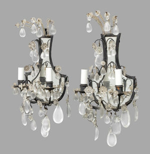 Louis XVI Style Crystal Patinated Metal Sconces, 2 (9751795302707)