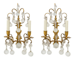 Italian Brass & Crystal 2-Branch Wall Sconces, Pr. (9751802478899)
