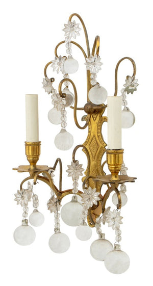 Italian Brass & Crystal 2-Branch Wall Sconces, Pr. (9751802478899)