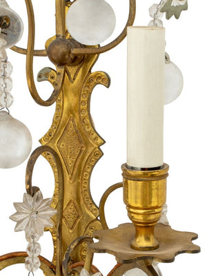 Italian Brass & Crystal 2-Branch Wall Sconces, Pr. (9751802478899)