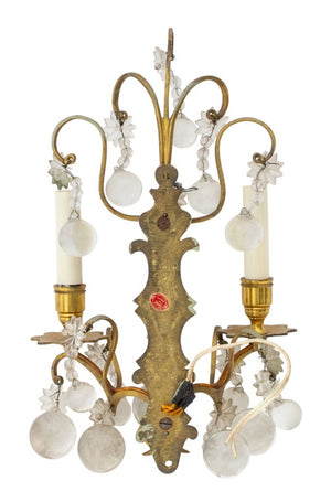 Italian Brass & Crystal 2-Branch Wall Sconces, Pr. (9751802478899)