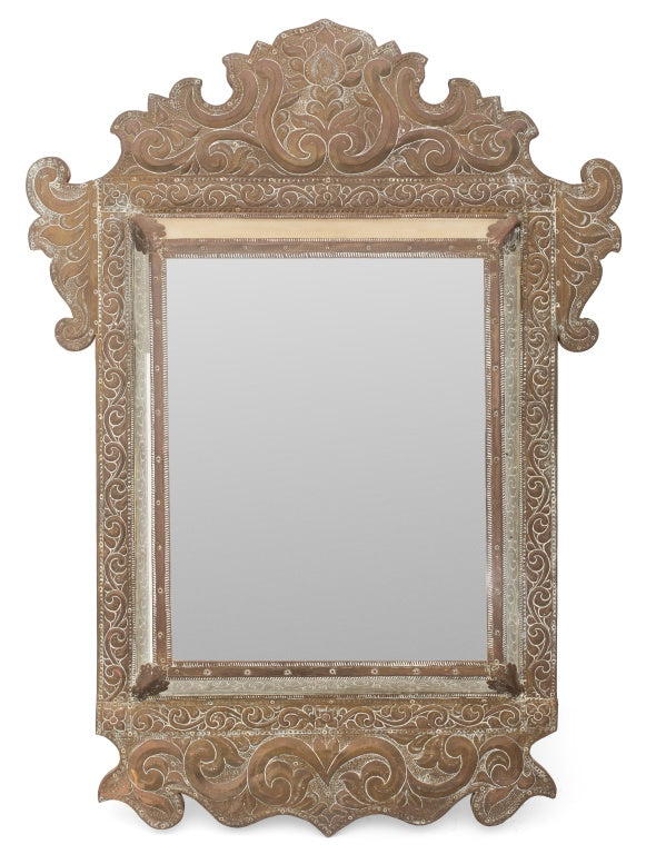 Aesthetic Movement Embossed Brass Cushion Mirror