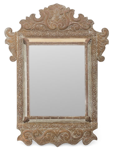 Aesthetic Movement Embossed Brass Cushion Mirror