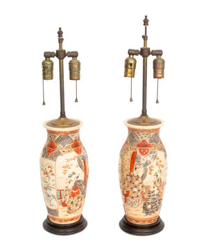 Japanese Satsuma Porcelain Vases as Lamps, Pair (9742197719347)