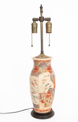 Japanese Satsuma Porcelain Vases as Lamps, Pair (9742197719347)
