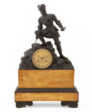 French Empire Bronze and Marble "Knight" Clock