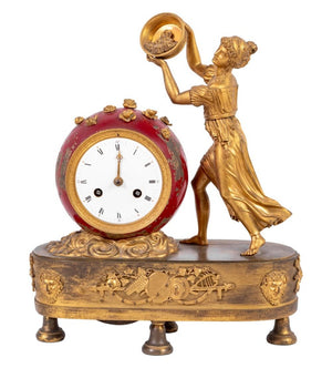 French Empire Gilt Bronze Figural Clock