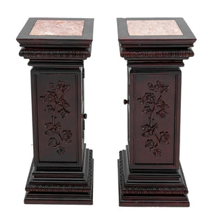 Victorian Style Mahogany & Marble Pedestals, Pair (9816554602803)