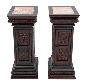 Victorian Style Mahogany & Marble Pedestals, Pair (9816554602803)