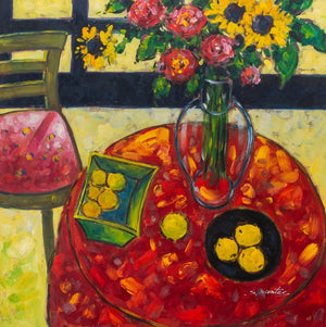 S. Montey Still Life of Bouquet and Fruit Acrylic (9807279882547)