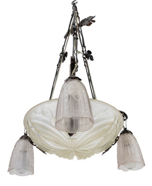 French Art Deco Pressed Glass and Metal Chandelier (9742203126067)