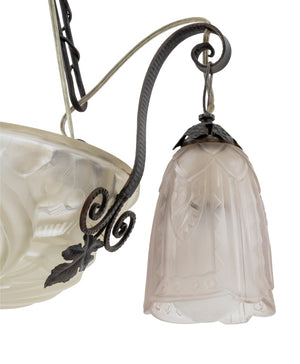 French Art Deco Pressed Glass and Metal Chandelier (9742203126067)