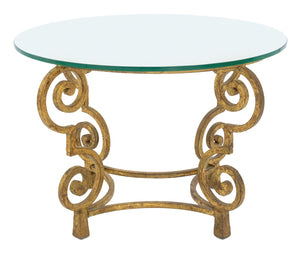 Art Deco Glass Top Giltwood Circular Side Table (9742200439091)