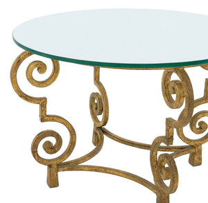 Art Deco Glass Top Giltwood Circular Side Table (9742200439091)