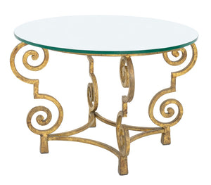 Art Deco Glass Top Giltwood Circular Side Table (9742200439091)