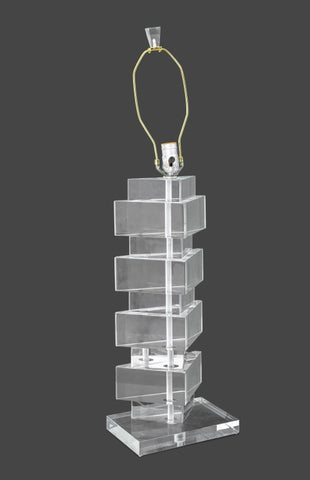 Mid-Century Modern Karl Springer Style Triangular Column Lucite Lamp