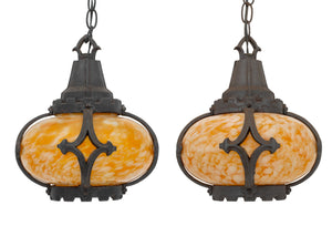 Gothic Revival Iron Molted Glass Hall Lanterns, 2 (9742203289907)