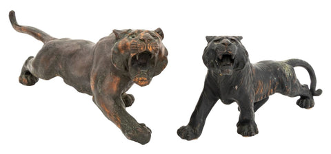 Japanese Style Patinated Metal Roaring Tigers, 2