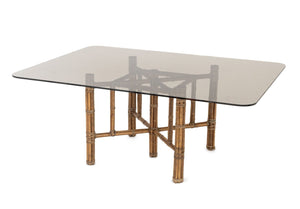 McGuire Furniture Modern Smoked Glass and Bamboo Dining Table