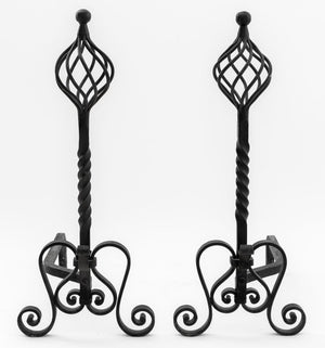 Gothic Revival Wrought Iron Andirons, Pair (9805599801651)
