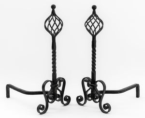 Gothic Revival Wrought Iron Andirons, Pair (9805599801651)