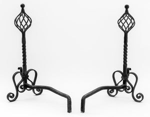 Gothic Revival Wrought Iron Andirons, Pair (9805599801651)