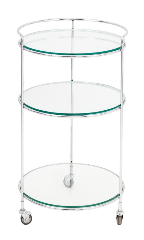 Modern Three-Tier Chrome Plated Glass Bar Cart