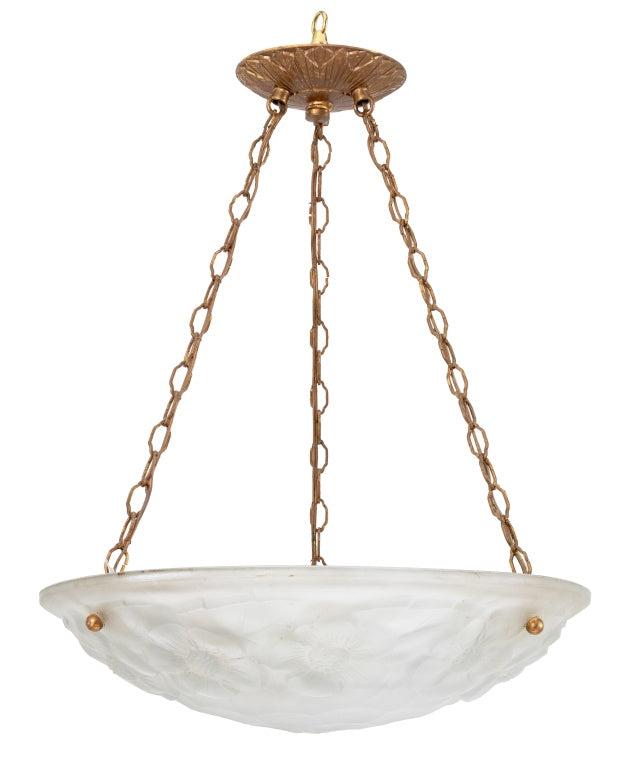French Art Deco Floral Motif Glass Chandelier