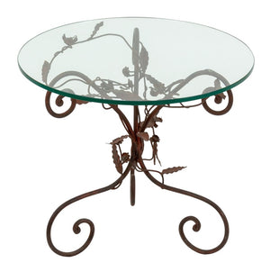 Glass Top Foliate Red Wrought Iron Side Table (9742202241331)