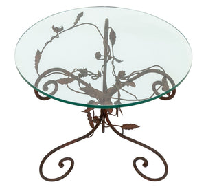 Glass Top Foliate Red Wrought Iron Side Table (9742202241331)