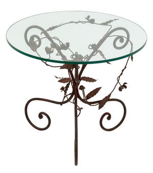 Glass Top Foliate Red Wrought Iron Side Table (9742202241331)