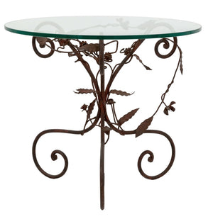 Glass Top Foliate Red Wrought Iron Side Table (9742202241331)