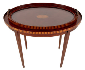 Sheraton Style Parquetry Mahogany Oval Tray Table (9742202306867)