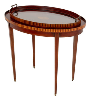 Sheraton Style Parquetry Mahogany Oval Tray Table (9742202306867)