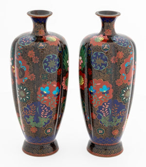 Japanese Cloisonne Lobed Vases, Pair (9883985772851)