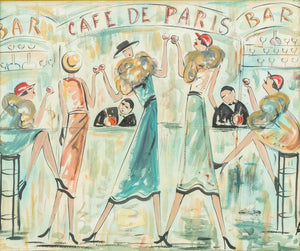 French School "Cafe de Paris" Watercolor on Paper (9805480591667)