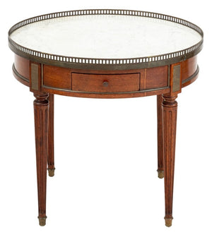 Louis XVI Style Walnut Circular Marble Side Table (9806587593011)