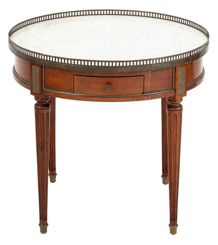 Louis XVI Style Walnut Circular Marble Side Table