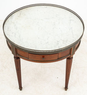 Louis XVI Style Walnut Circular Marble Side Table (9806587593011)